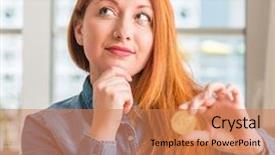  Presentation with cryptocurrency - Beautiful presentation theme featuring serious face thinking about question backdrop and a coral colored foreground