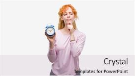  Presentation with clock gear idea - Cool new theme with serious face thinking about question backdrop and a soft green colored foreground