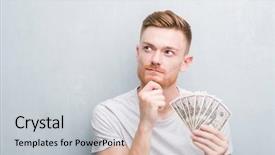  Presentation with grey - Slides having serious face thinking about question background and a light gray colored foreground