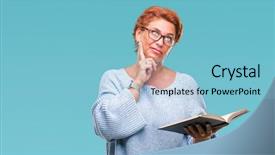  Presentation with kids reading book - Slide set consisting of serious face thinking about question background and a  colored foreground