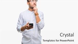  Presentation with questions question marks idea - PPT theme with serious face thinking about question background and a white colored foreground