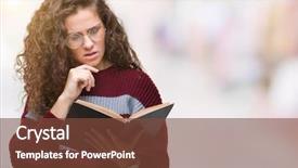  Presentation with child girl reading a book - Theme featuring serious face thinking about question background and a tawny brown colored foreground