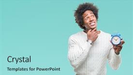  Presentation with vintage clock - Beautiful theme featuring serious face thinking about question backdrop and a  colored foreground