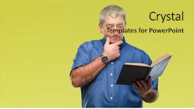  Presentation with questions question marks idea - Slides consisting of serious face thinking about question background and a  colored foreground