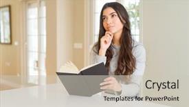  Presentation with kids reading book - Presentation consisting of serious face thinking about question background and a soft green colored foreground