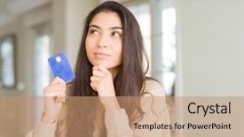  Presentation with credit card fraud fraud - PPT layouts consisting of serious face thinking about question background and a coral colored foreground