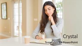  Presentation with kids reading book - Cool new slide deck with serious face thinking about question backdrop and a soft green colored foreground