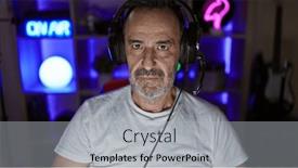  Presentation with stream - PPT theme having serious-faced-middle-aged-streamer background and a light gray colored foreground