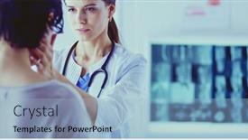  Presentation with doctor patient relations - Audience pleasing slide set consisting of serious-female-doctor-examining backdrop and a light blue colored foreground