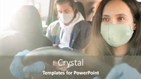  Presentation with disposal mask and gloves - Slide set enhanced with serious-female-taxi-driver background and a gray colored foreground