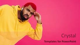  Presentation with funky - Audience pleasing presentation theme consisting of serious-funky-young-african-wearing backdrop and a red colored foreground