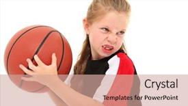  Presentation with basketball - Slides featuring serious girl child basketball player background and a coral colored foreground