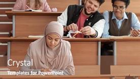  Presentation with intercultural - Slide set with serious-girl-in-hijab-making background and a coral colored foreground