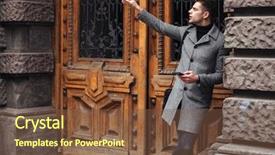  Presentation with taxi - Slide deck with serious good-looking man standing background and a tawny brown colored foreground