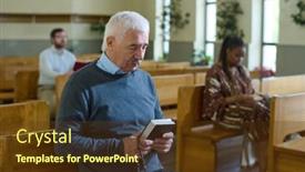  Presentation with black church - Presentation design consisting of serious-grey-haired-man background and a tawny brown colored foreground