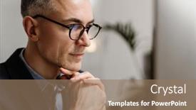  Presentation with forward - Audience pleasing presentation theme consisting of serious-grey-man-wearing-eyeglasses backdrop and a coral colored foreground