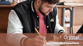  Presentation with scrolling - Audience pleasing slide set consisting of serious-guy-in-casualwear-bending backdrop and a red colored foreground