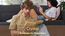  Presentation with novel - Slides having serious-guy-reading-novel background and a tawny brown colored foreground