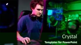  Presentation with cyber - Cool new theme with serious-guy-with-headphones-around backdrop and a forest green colored foreground