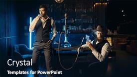  Presentation with pub - Slide deck enhanced with serious-guys-smoking-hookah background and a navy blue colored foreground