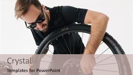  Presentation with rider - Audience pleasing slide deck consisting of serious-handsome-rider-man-repairing backdrop and a mint green colored foreground