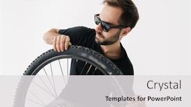  Presentation with rider - PPT theme featuring serious-handsome-rider-man-repairing background and a white colored foreground