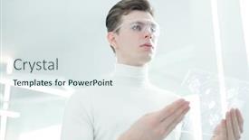  Presentation with smart - Slide deck having serious-handsome-young-man background and a sky blue colored foreground