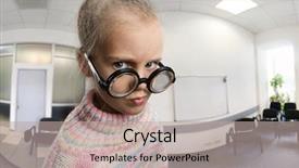  Presentation with glasses - Slides with serious-little-girl-in-glasses background and a mint green colored foreground