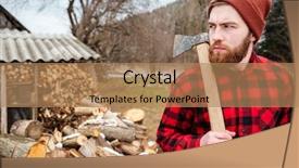  Presentation with outdoors - Beautiful PPT layouts featuring serious lumberjack holding axe backdrop and a coral colored foreground