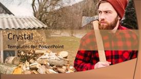  Presentation with outdoors - Beautiful presentation theme featuring serious lumberjack holding axe backdrop and a coral colored foreground