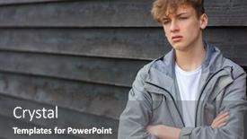  Presentation with depressed - Colorful PPT layouts enhanced with serious-male-boy-teenager-outside backdrop and a dark gray colored foreground