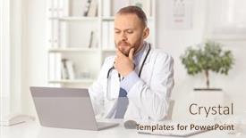  Presentation with doctor office - PPT theme consisting of serious-male-doctor-sitting background and a  colored foreground