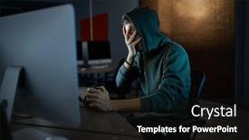  Presentation with computer hacker - Slides having serious-male-hacker-in-hood background and a wine colored foreground