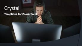  Presentation with computer hacker - Colorful PPT layouts enhanced with serious-male-hacker-in-hood backdrop and a dark gray colored foreground