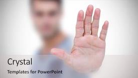  Presentation with stop - Colorful slide set enhanced with serious man making stop backdrop and a light gray colored foreground