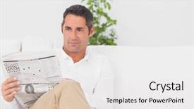  Presentation with news paper - Slide set having serious man reading a news paper in the living room background and a white colored foreground