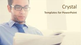  Presentation with newspaper - Cool new presentation theme with serious man with glasses reading backdrop and a cream colored foreground
