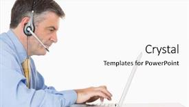  Presentation with laptop - Slides enhanced with serious man with headset typing background and a white colored foreground
