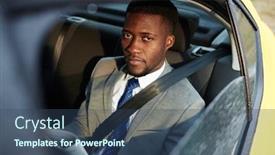  Presentation with taxi - Slide set with serious-man-with-seatbelt-looking background and a ocean colored foreground