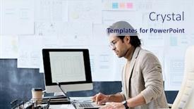  Presentation with work design - Presentation design enhanced with serious-manager-of-app-design background and a sky blue colored foreground