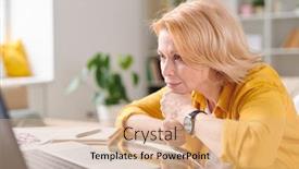  Presentation with scanning - Slide deck enhanced with serious-mature-blond-businesswoman-looking background and a coral colored foreground