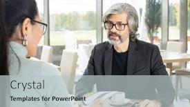  Presentation with coffee cup - Presentation theme with serious-mature-businessman-in-formalwear background and a light gray colored foreground