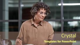  Presentation with director - Slide set with serious-mature-financial-director background and a coral colored foreground