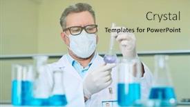  Presentation with lab coat - Presentation design with serious-mature-male-chemist background and a mint green colored foreground