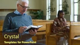  Presentation with gospel - PPT theme featuring serious-mature-man-in-casualwear background and a tawny brown colored foreground