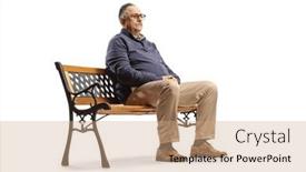  Presentation with man sitting bench - Presentation theme having serious-mature-man-sitting background and a coral colored foreground