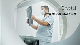  Presentation with radiologist - Presentation design with serious-mature-mixed-race-radiologist background and a light gray colored foreground