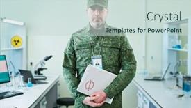  Presentation with military camera - Presentation with serious-mature-officer-in-military background and a soft green colored foreground