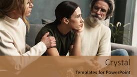  Presentation with parents - Presentation having serious-mature-parents-hugging background and a coral colored foreground