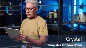  Presentation with dark night - Presentation design consisting of serious-mature-programmer-in-casualwear background and a ocean colored foreground